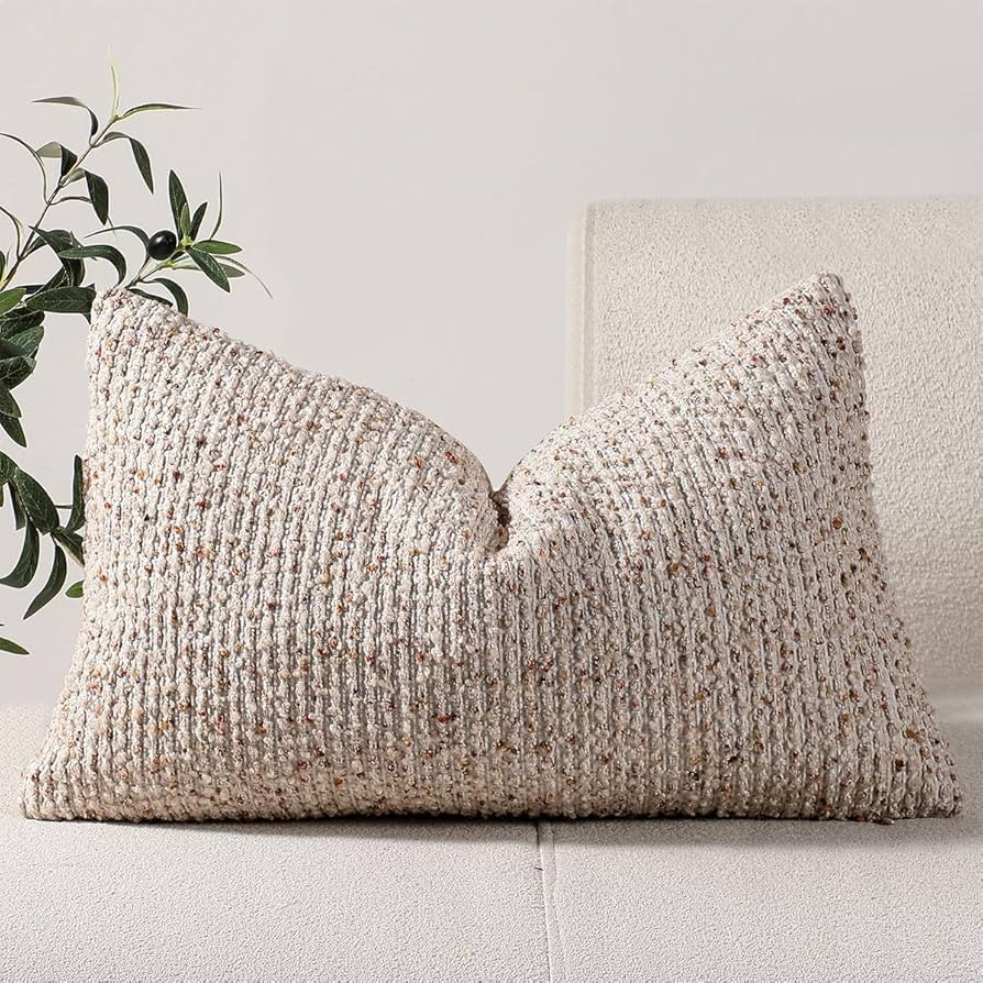 DEZENE 12x20 Beige Lumbar Pillow Cover Textured Boucle Striped Chic Morden Boho Accent Farmhouse ... | Amazon (US)