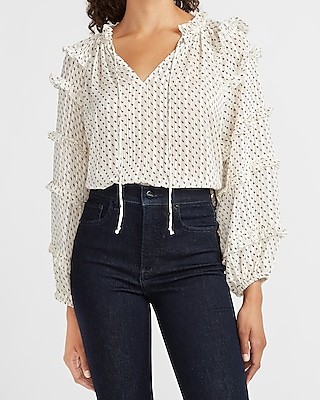 Polka Dot Tiered Balloon Sleeve Top | Express