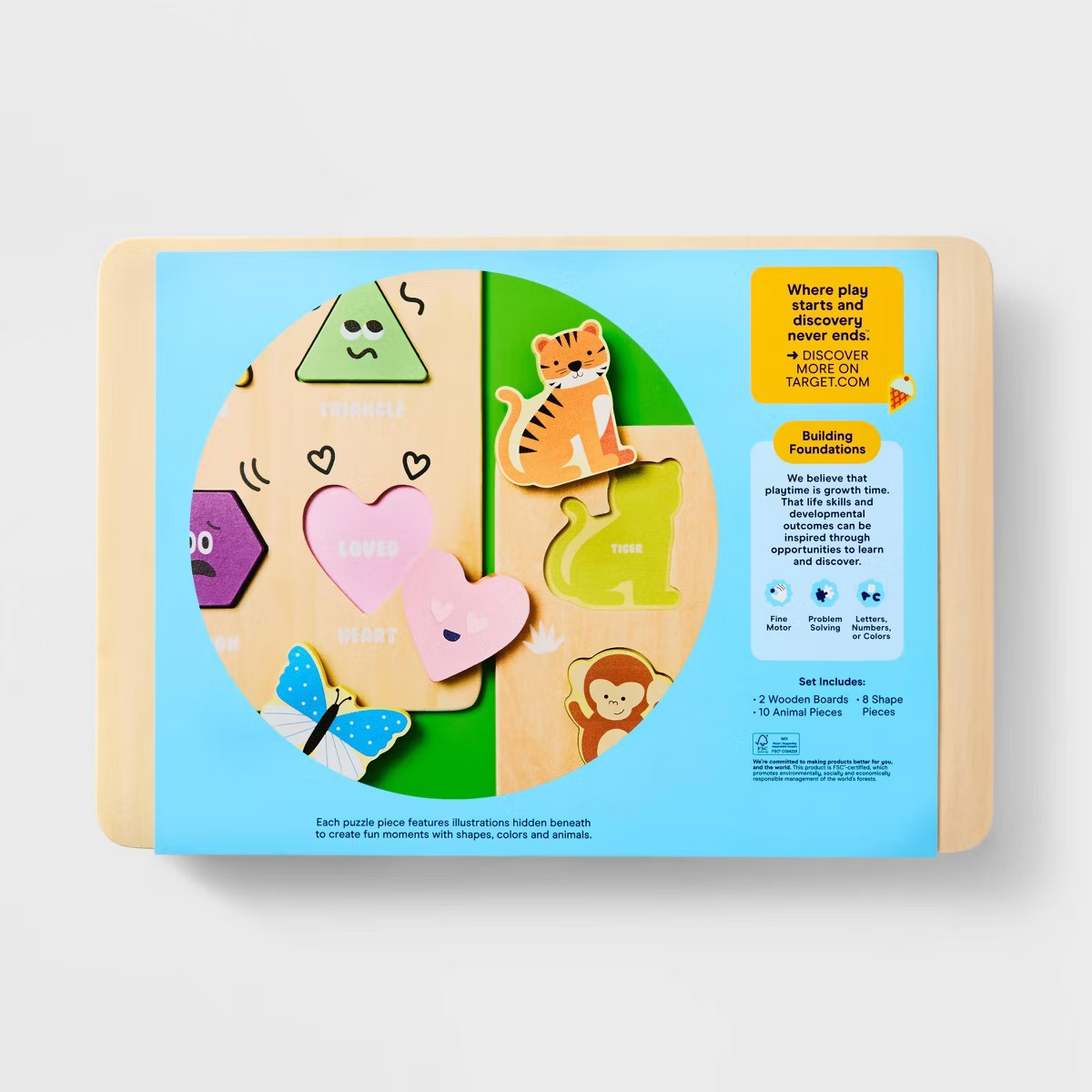 Wooden Shapes & Animals Puzzles - 2pc - Gigglescape™: Educational Toddler Puzzle Set, Fine Moto... | Target