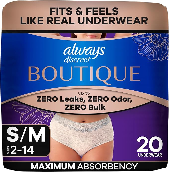 Always Discreet Boutique Incontinence and Postpartum Underwear for Women, Maximum Protection, Sma... | Amazon (US)