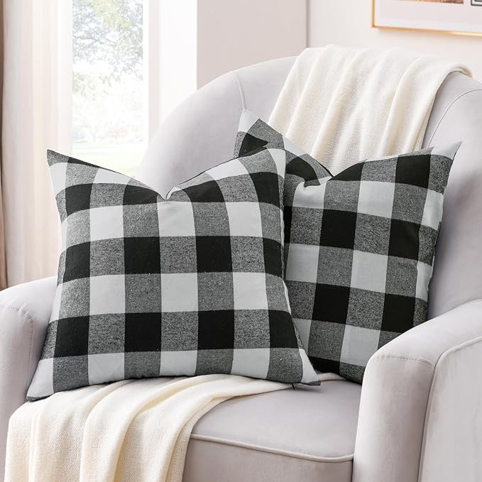 Volcanics Farmhouse Buffalo Check Plaid Decorative Throw Pillow Covers 18x18 Inches Black and Whi... | Amazon (US)