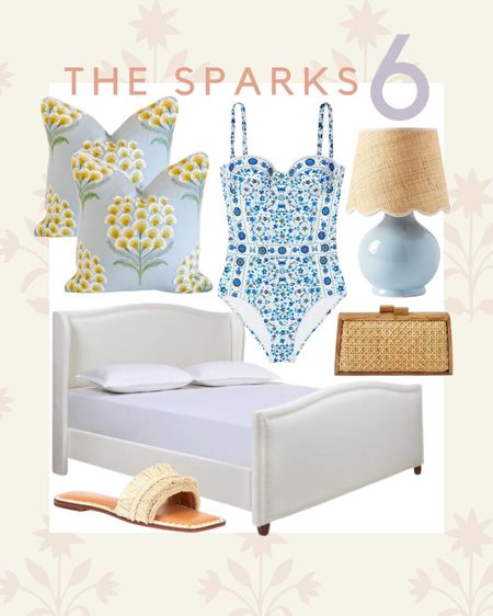 6 pretty finds from 6 different retailers! 
Upholstered king bed; block print; rattan clutch; raffia sandals; scalloped lamp shade

#LTKswim #LTKhome #LTKFind