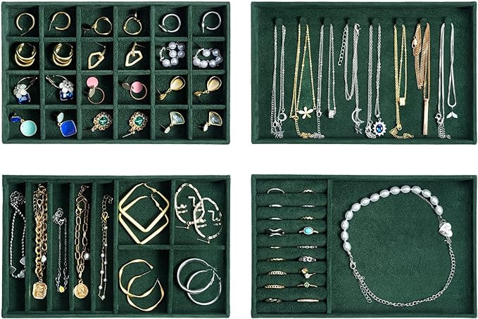 Set of 4 Stackable Jewelry Organizer Trays for Drawers, Jewelry Drawer Inserts Container Display ... | Amazon (US)