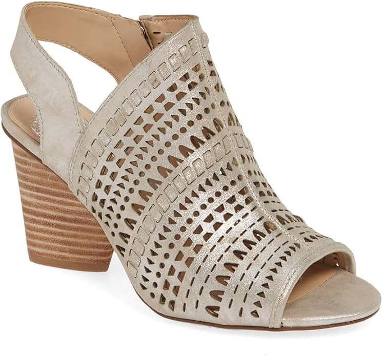 Vince Camuto Women's Derechie Leather Round Peep Toe Stacked Block Heel Sandal | Amazon (US)