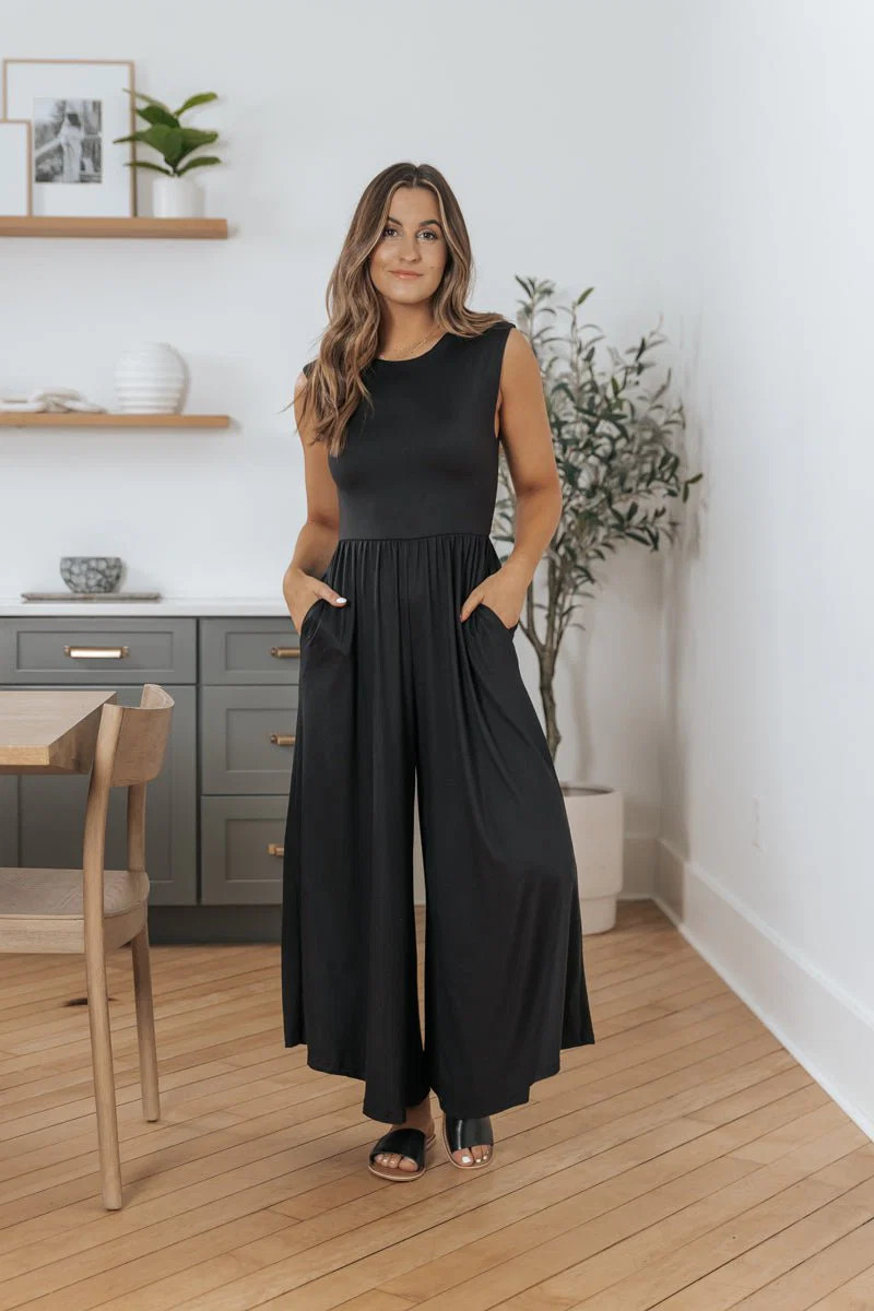 Black Open Back Wide Leg Jumpsuit | Magnolia Boutique