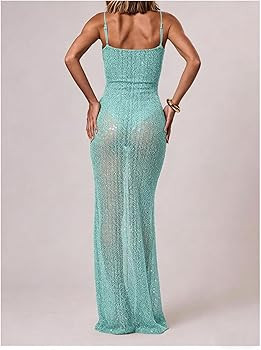 OYOANGLE Women's See Through Sparkly Sequin Mesh Cami Dress Sleeveless Fishtail Long Dresses | Amazon (US)