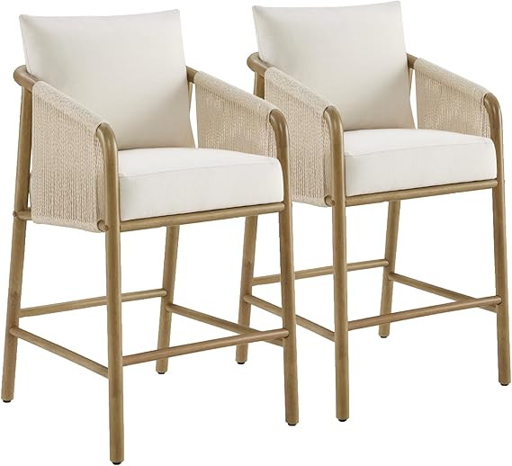 CHITA Paper Cord Braid Counter Height Barstools Set of 2, Fabric Upholstered Woven Rope Counter S... | Amazon (US)