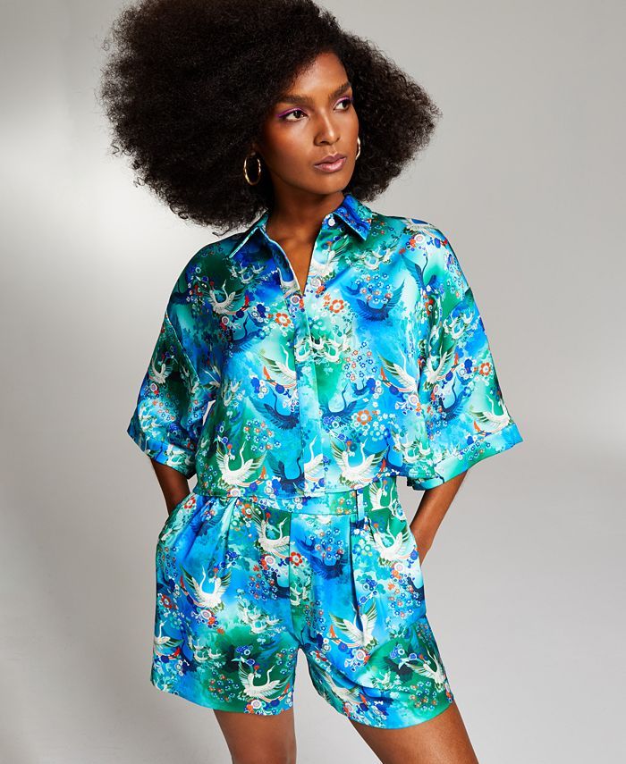Misa Hylton for INC Printed Boxy Cropped Shirt, In Regular & Extended Sizes, Created for Macy's | Macys (US)