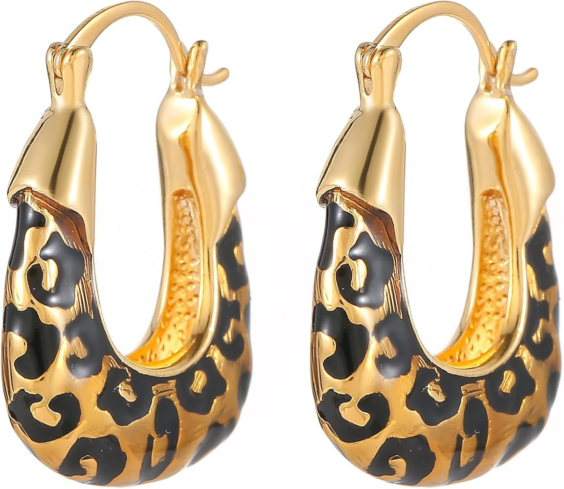 Leopard Print Earrings for Women Gold-tone and Black Hoop Earrings Geometric Drop Earring Studs H... | Amazon (US)