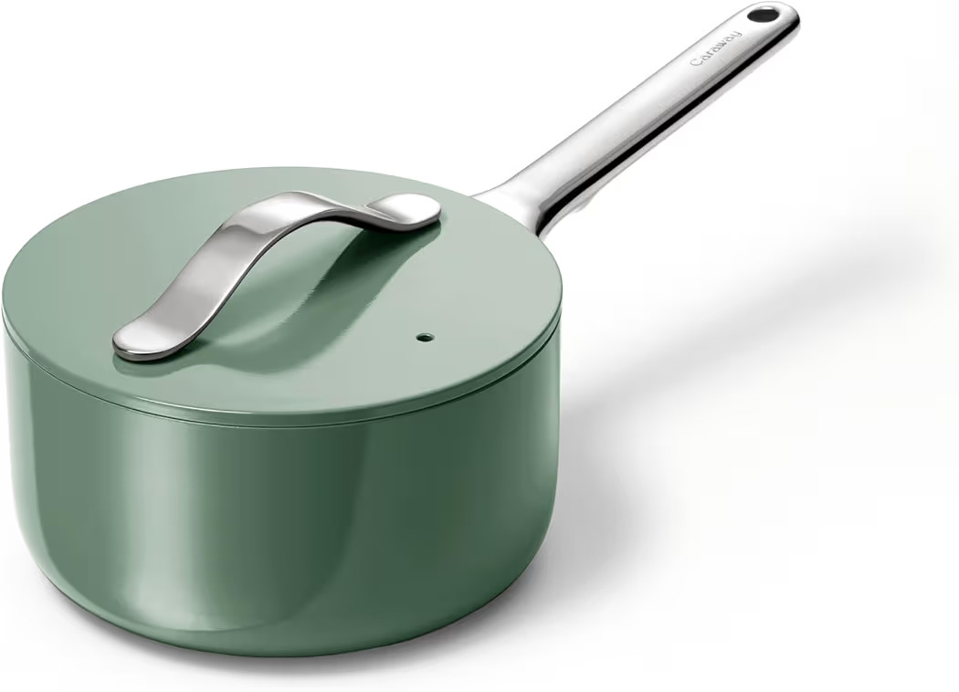 Caraway Nonstick Ceramic Sauce Pan with Lid (1.75 qt) - Non Toxic, PTFE & PFOA Free - Oven Safe &... | Amazon (US)