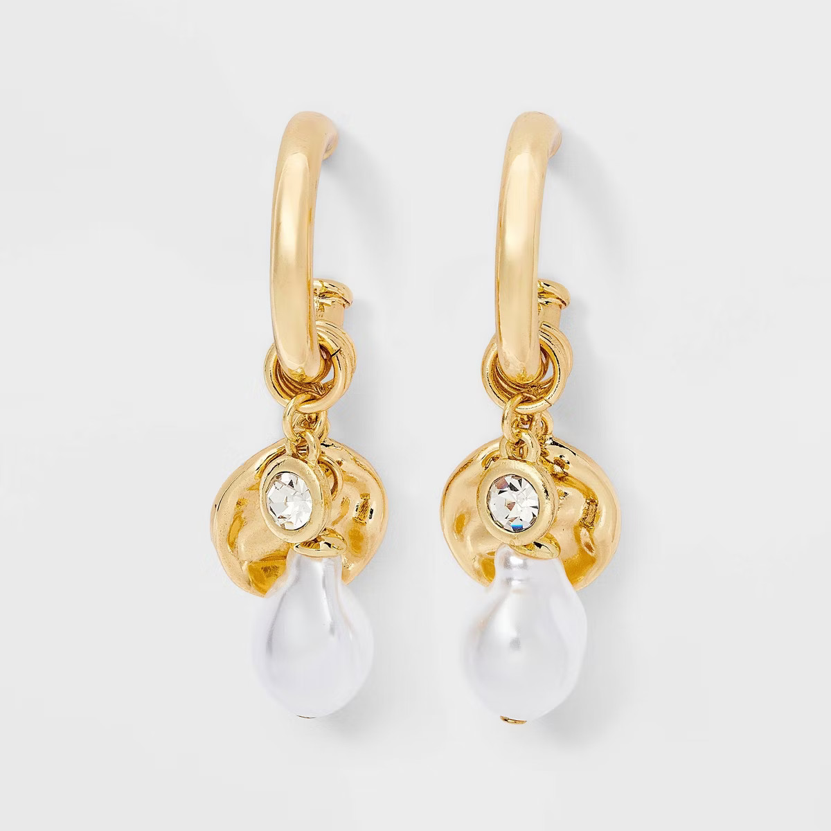 SUGARFIX by BaubleBar Pearl Charm Hoop Earrings - Gold: Zinc Statement Jewelry, 0.875" Length, 1"... | Target