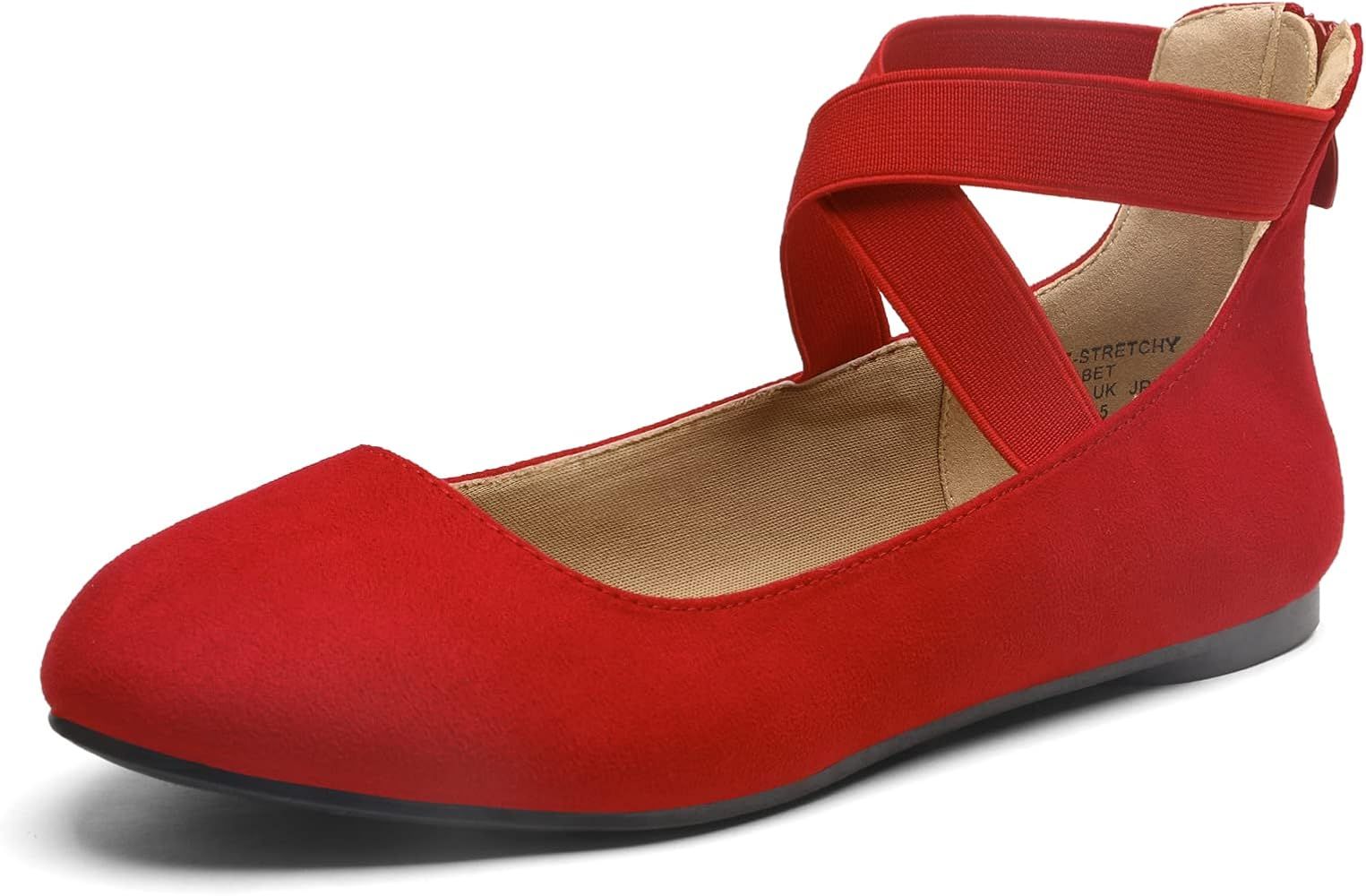 DREAM PAIRS Women's Comfortable Fashion Elastic Ankle Straps Flats Shoes | Amazon (US)