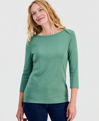 Women's Pima Cotton 3/4-Sleeve Boat-Neck Top | Macy's