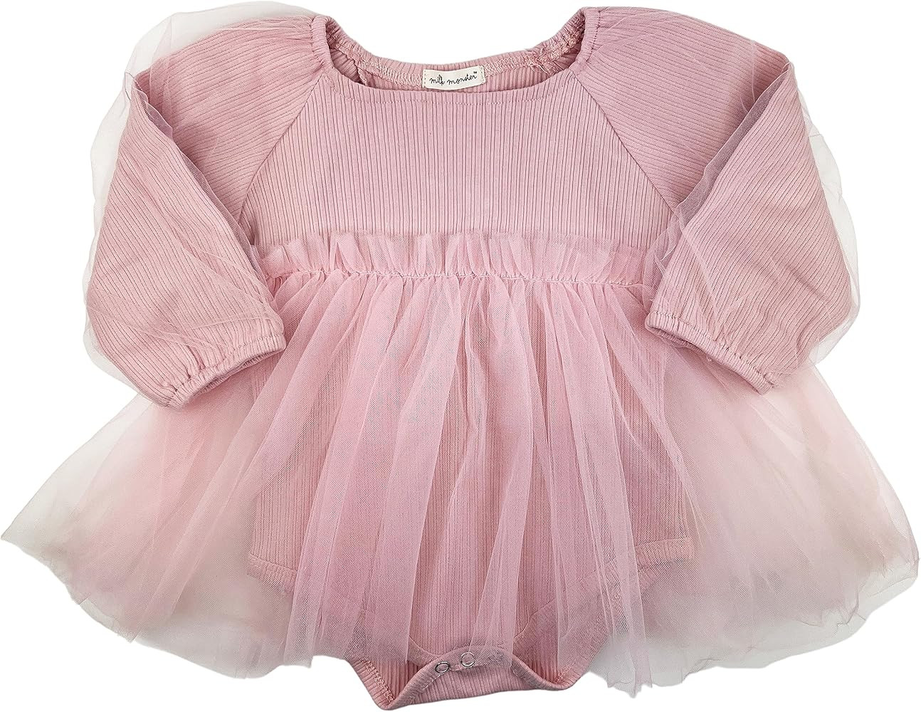 Milk Monster Baby Toddler Primrose Pink Long Sleeve Tulle Onesie Dress Ages 6 months to 3 years | Amazon (US)