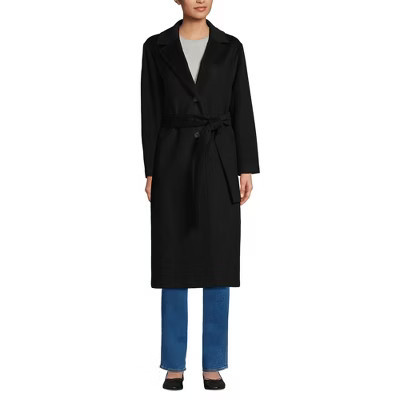 Lands' End Women's Wool Wrap Long Coat - Medium - Black | Target