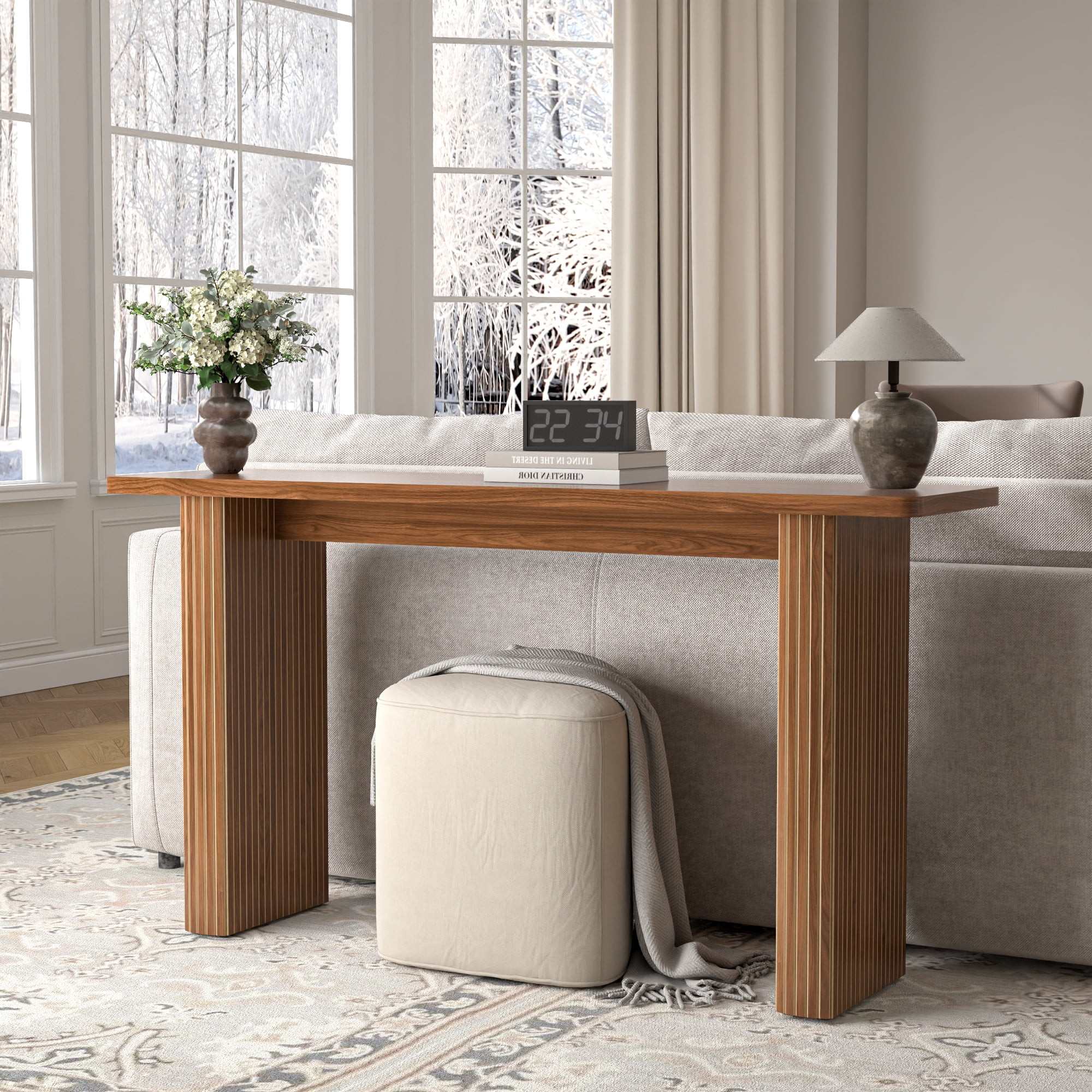 Fluted Long Console Table, Wood Sofa Table Behind Couch for Living Room, Hallway, Entrance, 60 In... | Walmart (US)