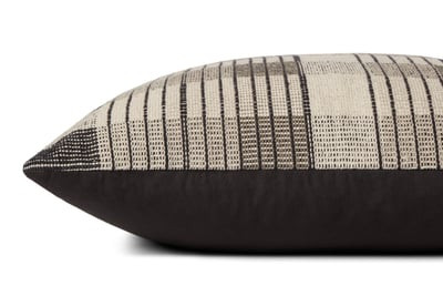 Blythe Pillow PAL-0009 Ivory/Black Cotton Plaid | Rugs Direct
