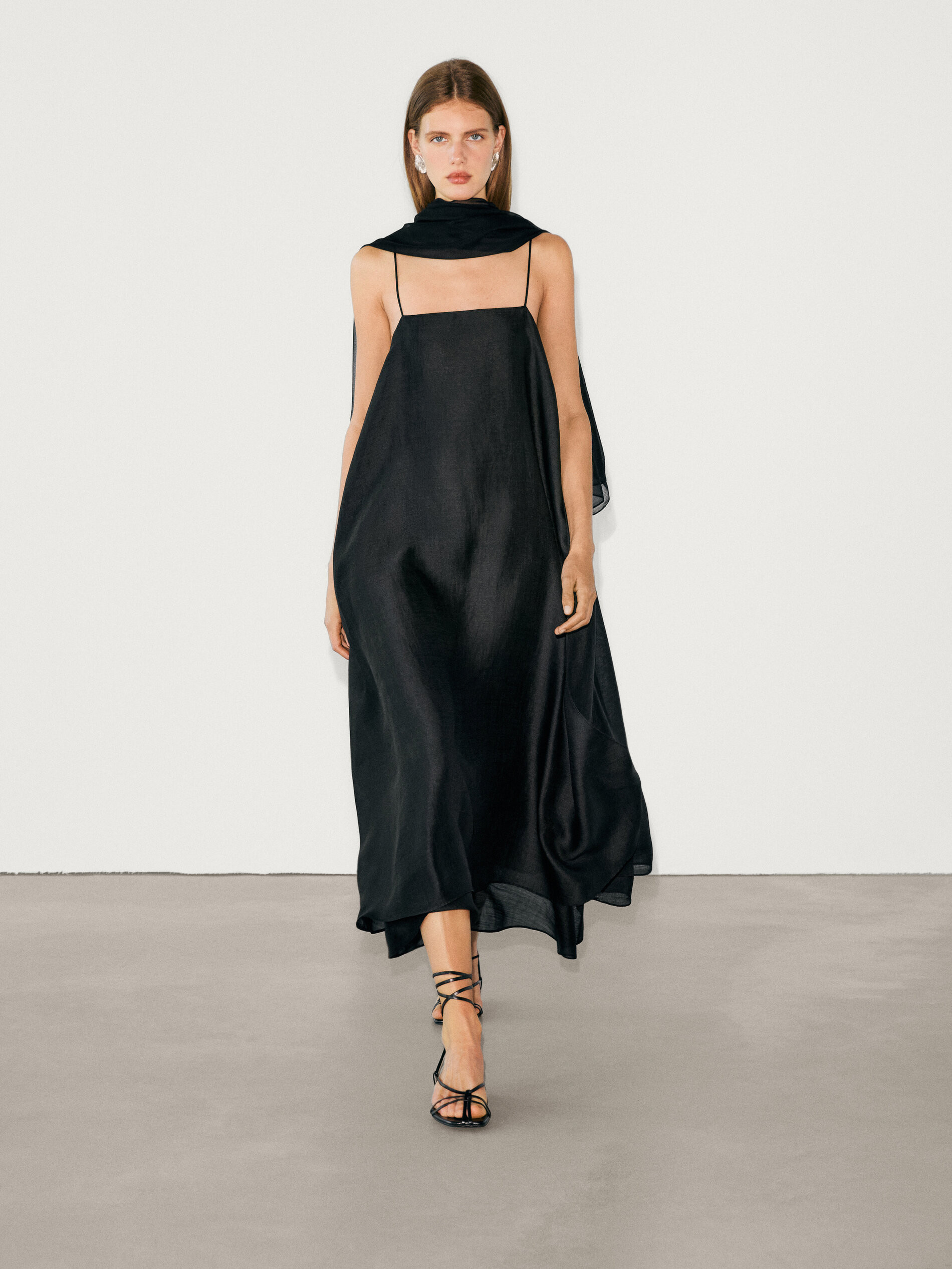 Strappy ramie midi dress | Massimo Dutti US
