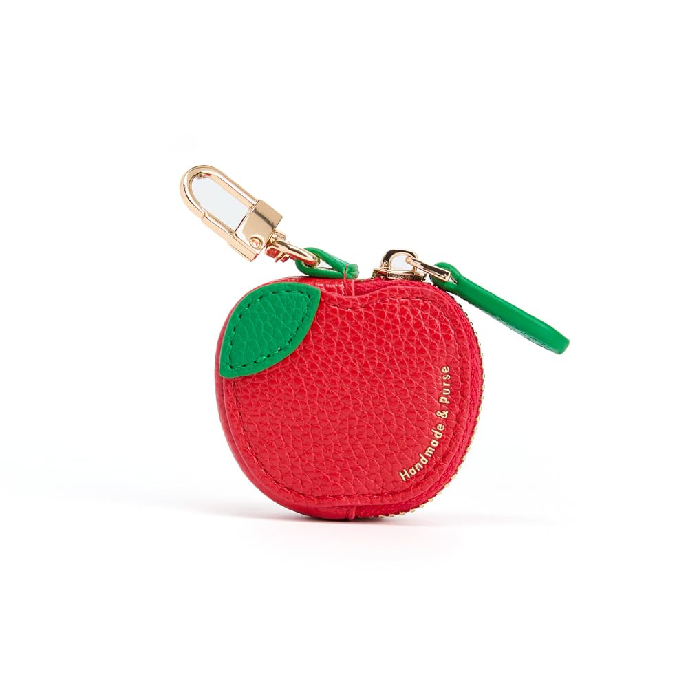Apple Shaped Coin Purse, Red Leather Mini Wallet with Key Chain, Cute Zipper Pouch | Amazon (US)