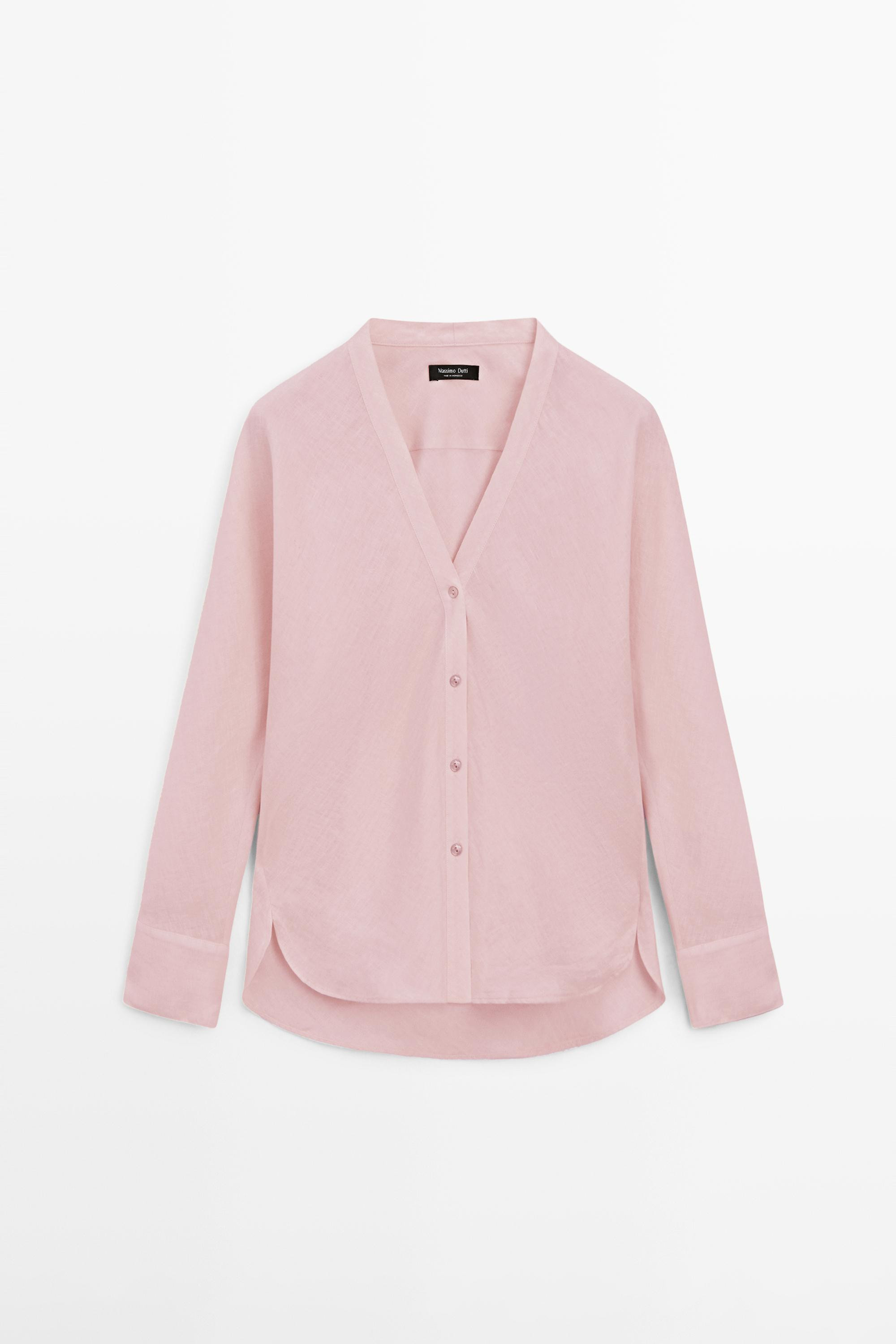 Lightweight 100% linen V-neck shirt | Massimo Dutti US