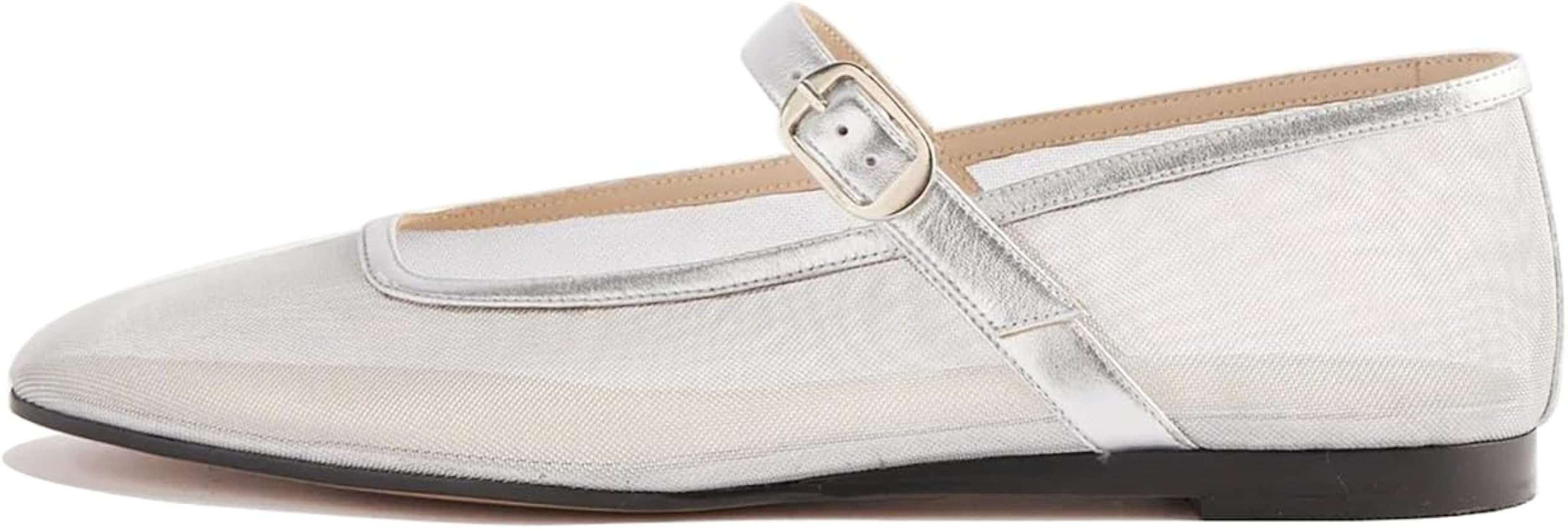 Tulle Mesh Ballet Flats for Women Square Toe Buckle Strap Slip On Fishnet Ballerina Shoes Casual ... | Amazon (US)