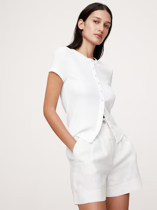 Ribbed Short-Sleeve Button-Down Top | Banana Republic (US)