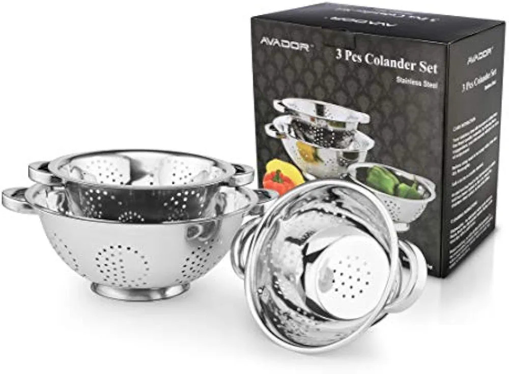 Set of 3 Stainless Steel Colanders, Comes in 1. 3 and 5 Quart for all your Cooking | Baking | Pre... | Amazon (US)