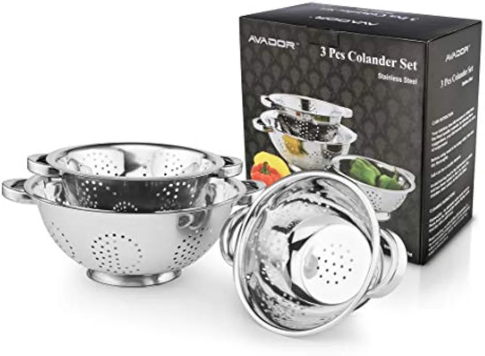 Set of 3 Stainless Steel Colanders, Comes in 1. 3 and 5 Quart for all your Cooking | Baking | Pre... | Amazon (US)