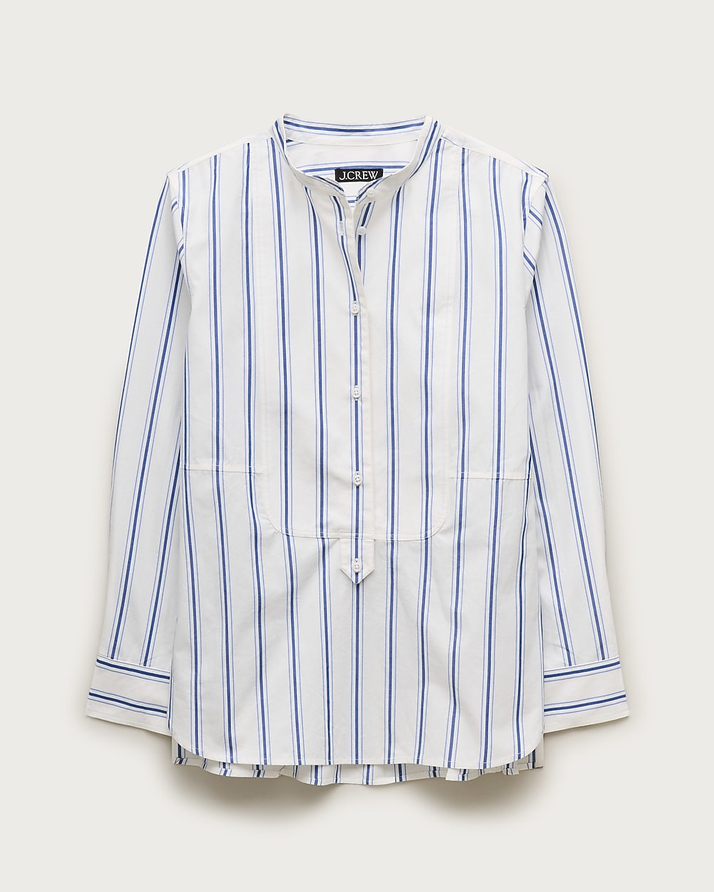 Tuxedo-bib button-up shirt in striped cotton poplin | J. Crew US