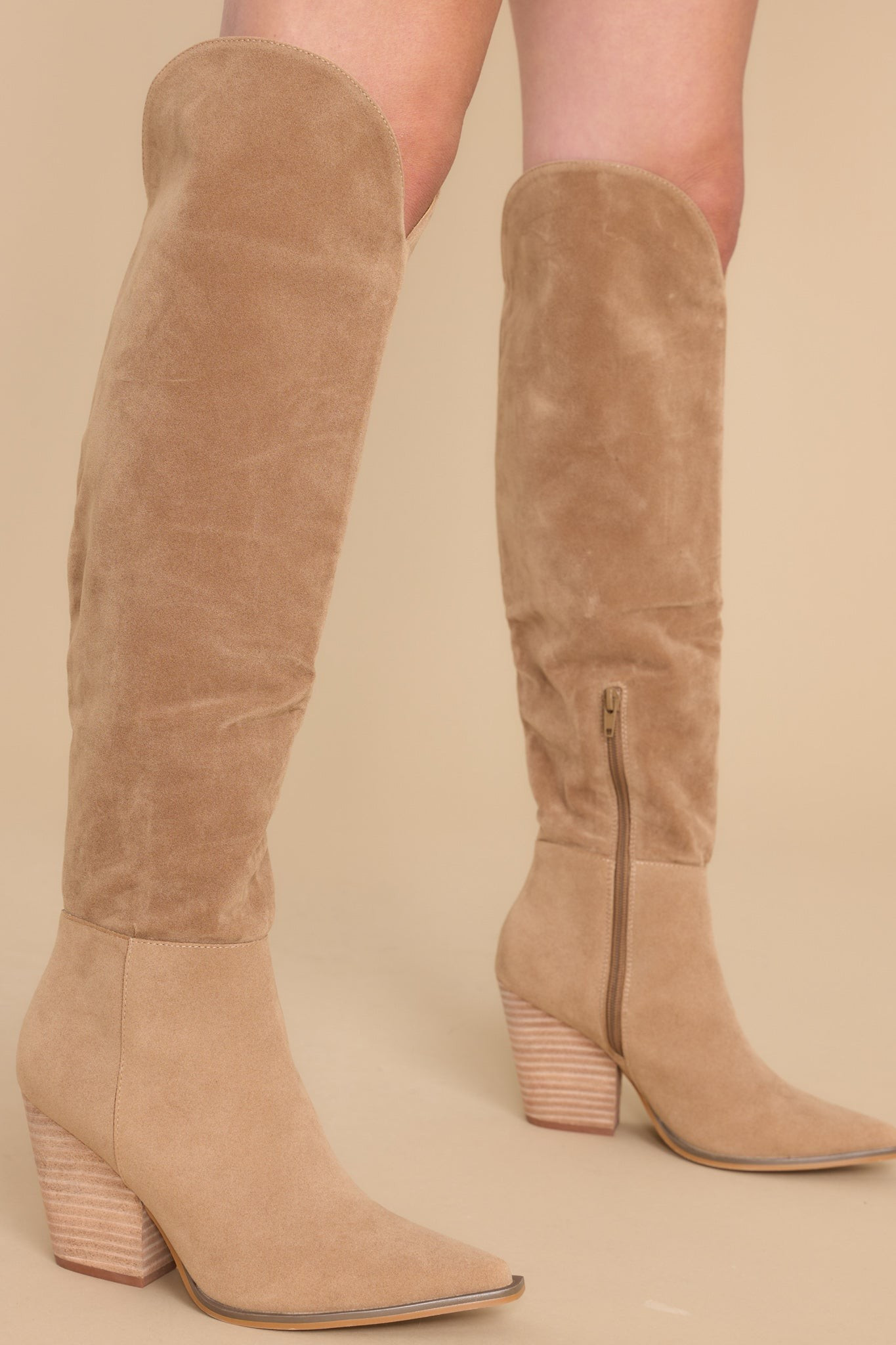 First Agenda Dark Taupe Knee High Boots | Red Dress 