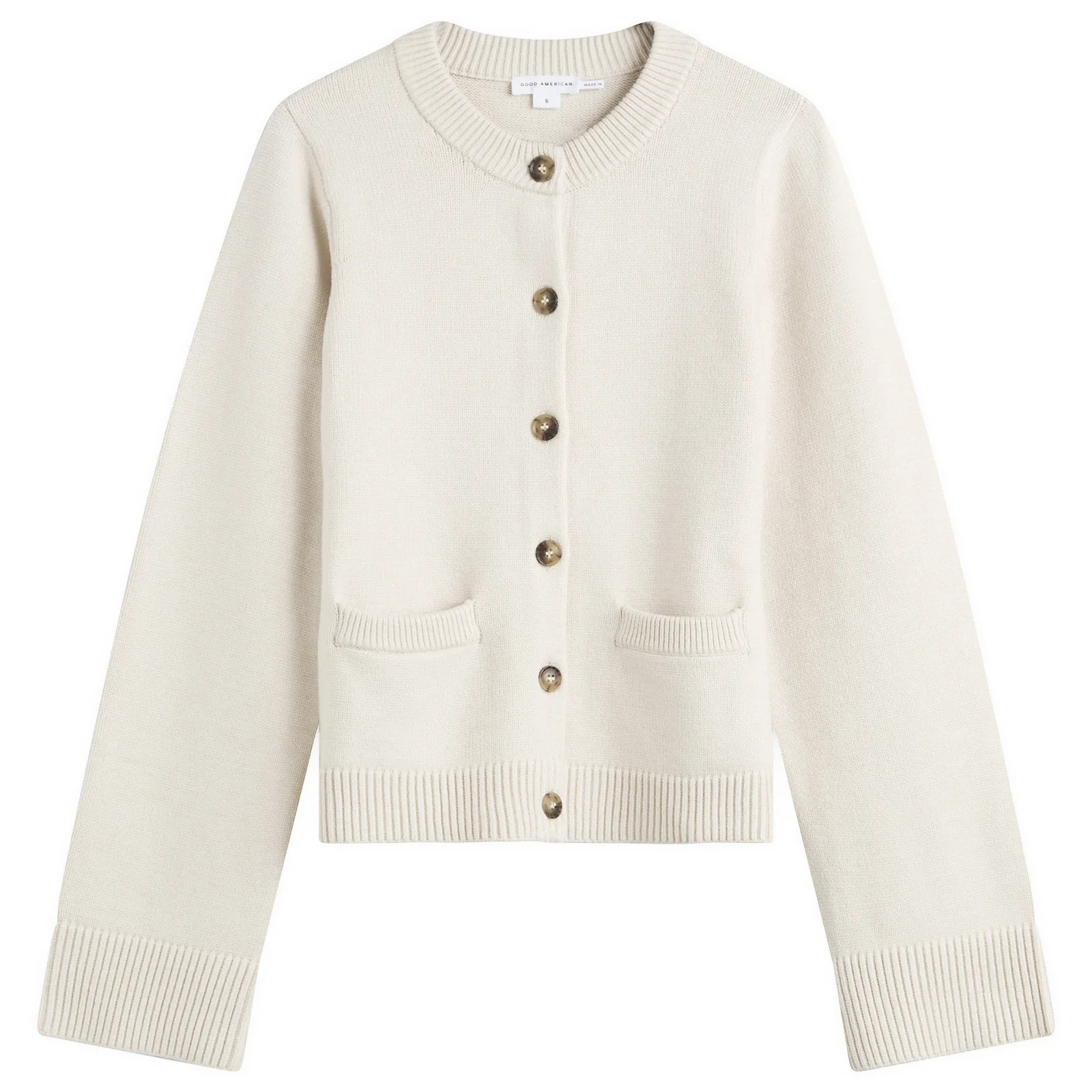 Good American Women's Button Front Knit Cardigan in Vanilla, Size Large | END. Clothing