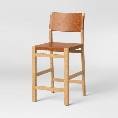 Rennert Faux Leather and Wood Sling Counter Height Barstool Caramel - Threshold&#8482; | Target