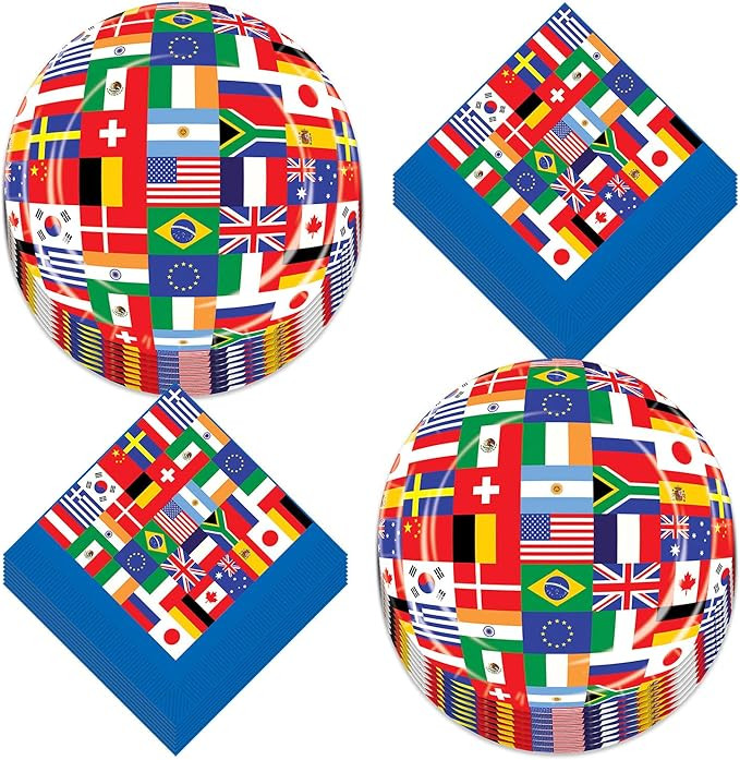 Flags of the World Olympics Party International Flag Paper Dessert Plates and Beverage Napkins (S... | Amazon (US)
