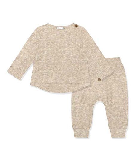 Little Millie Oatmeal Heather Long-Sleeve Top & Joggers - Infant & Toddler | Zulily