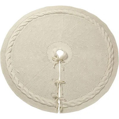 Cream Luxury Cable Knitted Thick Rustic Christmas Tree Skirt: Festive Knit Xmas Tree Decoration | Wayfair North America