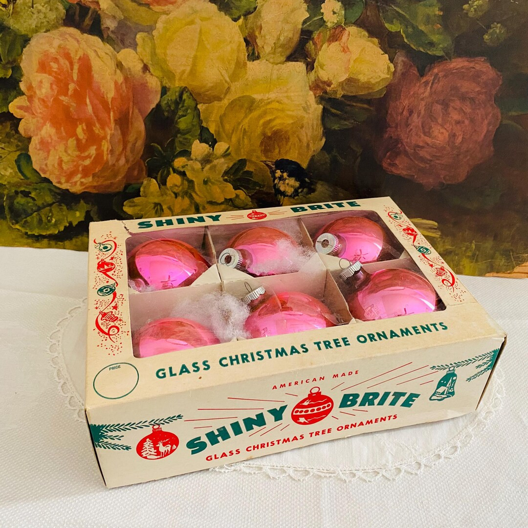 Vintage Shiny Brite Large Pink Glass  Ornaments Set of 6 | Etsy (US)