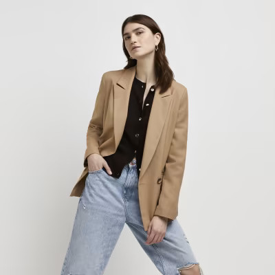 Beige double breasted blazer | River Island (UK & IE)