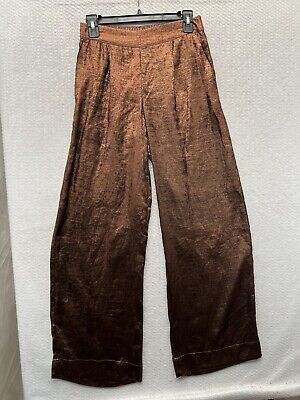 A New Day-Womens High Rise Metallic Wide Leg Pants-Copper-XS | eBay US