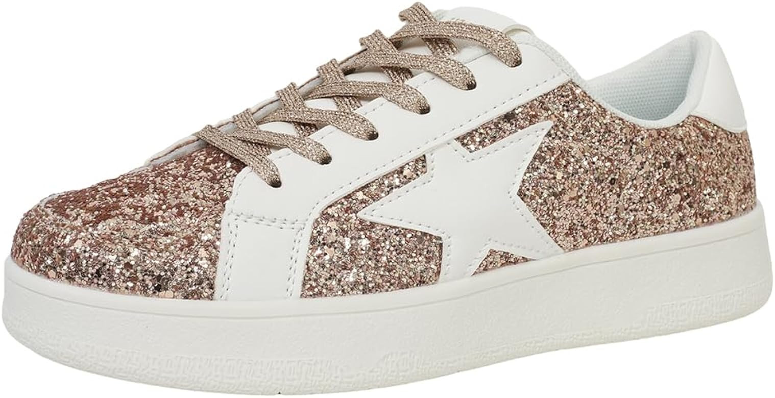 Niluber Women's Fashion Star Sneaker Low Top Comfortable Cushioned Walking Shoes Lace Up Glitter ... | Amazon (US)