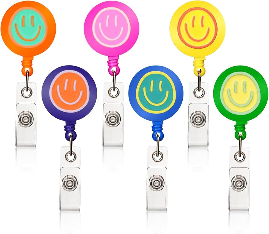 6Pcs Colorful Faces Badge Reel, Cute Work Badge Holder with Retractable Clip, Nurse Accessories N... | Amazon (US)