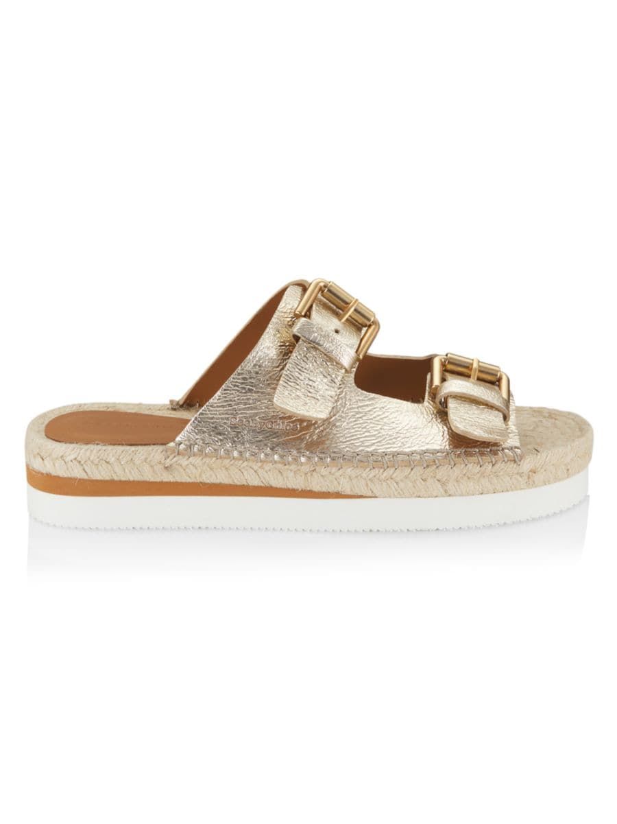 See by Chloé Glyn Metallic Leather Espadrille Slides | Saks Fifth Avenue
