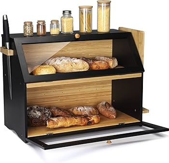 HOMEKOKO Double Oversized Bread Box, Two-layer Extra Large Bread Box for Kitchen Counter, Wooden ... | Amazon (US)