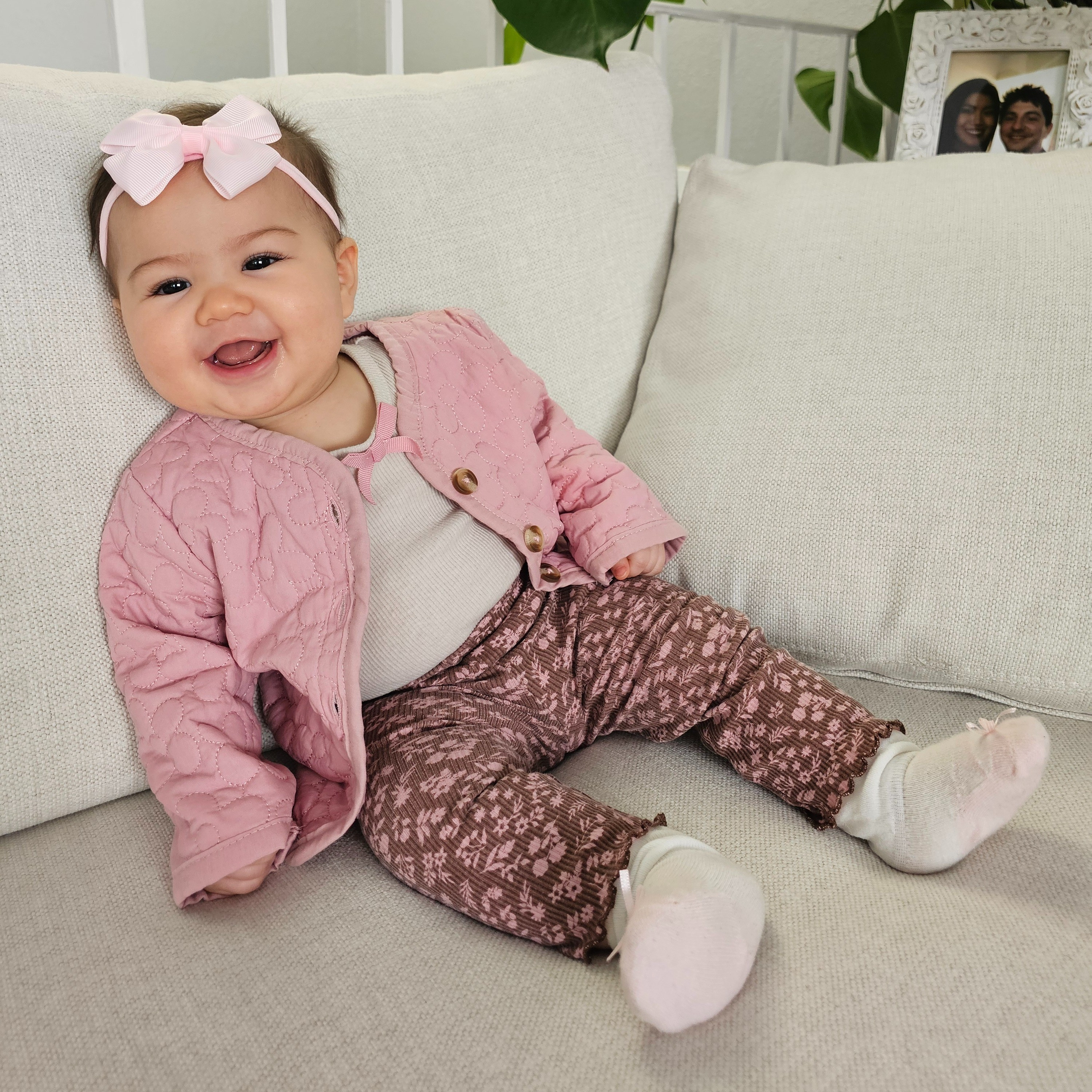 Baby girl floral outfit 🌸 floral ruched flare pants, neutral baby short sleeve onesie, floral light jacket, matching bow socks and head band bow. Linking the closest matches. 

#LTKgrwm #LTKBaby #LTKvlog
