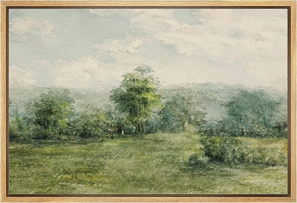 wall26 Framed Canvas Print Wall Art Pastel Green Tree Forest Landscape Nature Wilderness Illustra... | Amazon (US)