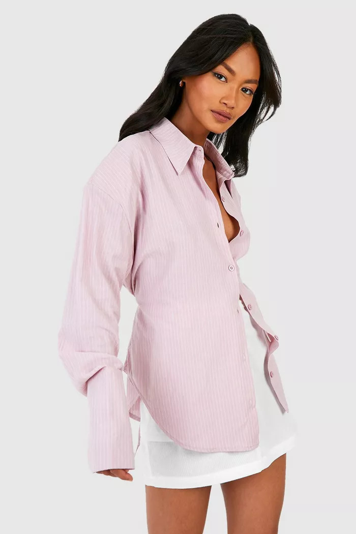 Washed Pink Oversized Stripe Shirt | boohoo (US & Canada)