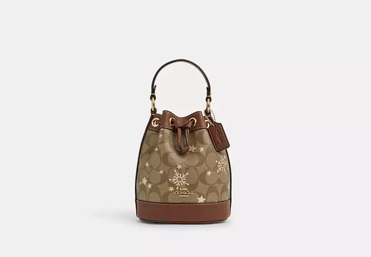 Dempsey Drawstring Bucket Bag 15 In Signature Canvas With Star And Snowflake Print | Coach Outlet US
