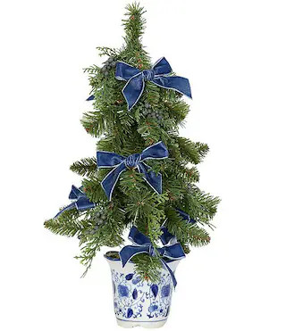 Southern Living Merry and Bright Collection Mini Bow Tree in Chinoiserie Pot | Dillard's | Dillard's