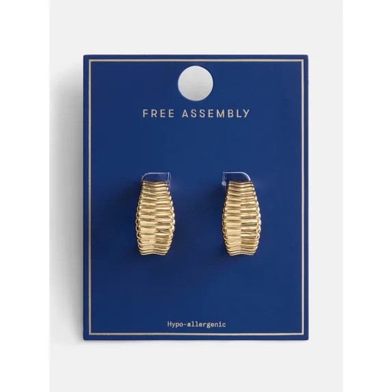 Free Assembly Women's Ribbed Goldtone J Hoop Earrings | Walmart (US)