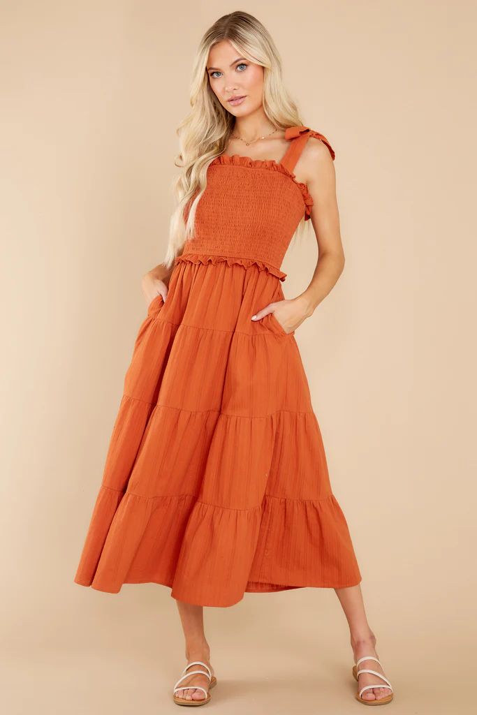 Sweet On Me Golden Orange Midi Dress | Red Dress 
