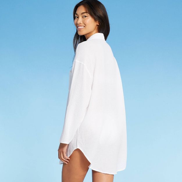 Women&#39;s Button-Up Cover Up Shirtdress - Kona Sol&#8482; White XL | Target